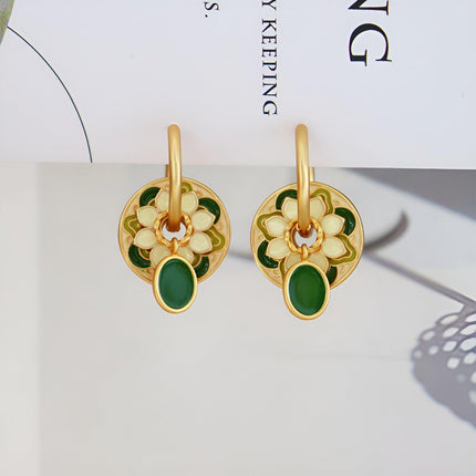 Chinese Vintage Colourful Flower Earrings Spring Jewelry for Women Fashion