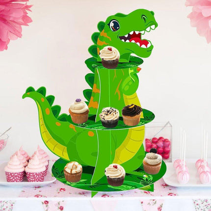 3 Tier Cartoon Dinosaur Party Cake Display Stand Dessert Cupcake Rack Holder