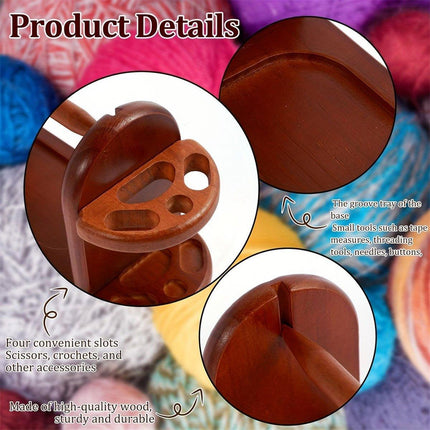 Wooden Yarn Spindle Holder with Scissors Organizer Solid Wood Knitting Tool Rack