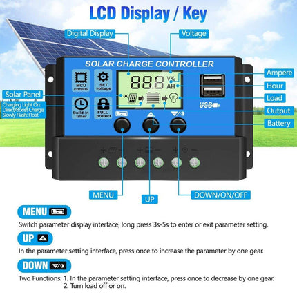 20A Solar Charge Controller 12V 24V LCD 2 USB Ports Lead-Acid Regulator