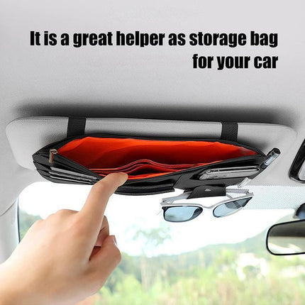 Car Sun Visor Organizer Pocket Card Storage Pouch Holder with Zipper Net Black - Aimall