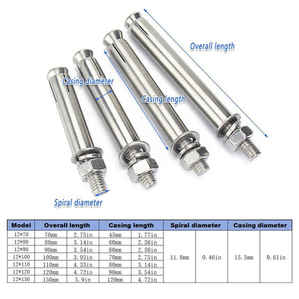 M12 Stainless Steel Expansion Anchor Bolts Heavy Duty Hex Head Screws