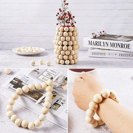 50 x 30mm Round Wood Bead Natural Unpainted Unfinished Wooden Beads Ball Spacer - Aimall