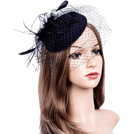 Women Retro Feather Bridal Veil Headwear Festival Stage Top Hat Hair Accessories