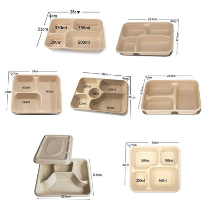 25/50pcs Biodegradable Lunch Box Microwaveable Tray with Compartment Paper Lid