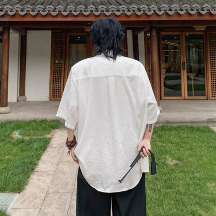 Men Chinese Style Short Sleeve Shirt Summer Loose Casual Top Tee Fashion