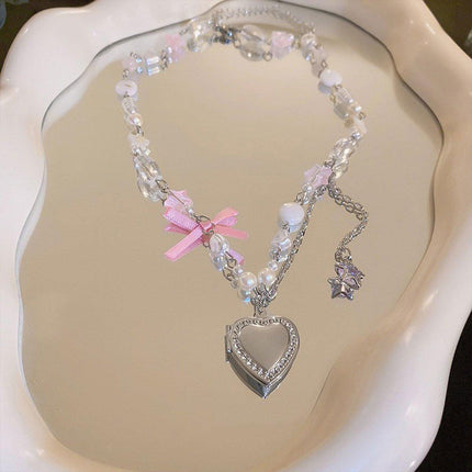 Pink Pentagram Love Pendant Necklace Sweet Jewellery Women Girls Cute Gift