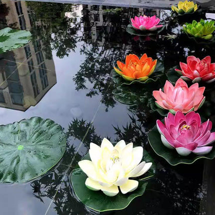 9pcs Simulation Lotus Flowers Leaves Water Lily Pond Fish Tank Decoration