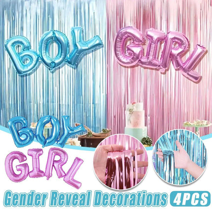4PCS Gender Reveal Balloons and Silk Curtain Party Decor Boy Girl Theme Supplies