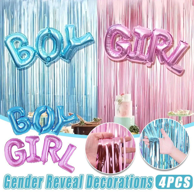 4PCS Baby Gender Reveal Balloons Silk Curtain Party Decor Boy Girl Supplies