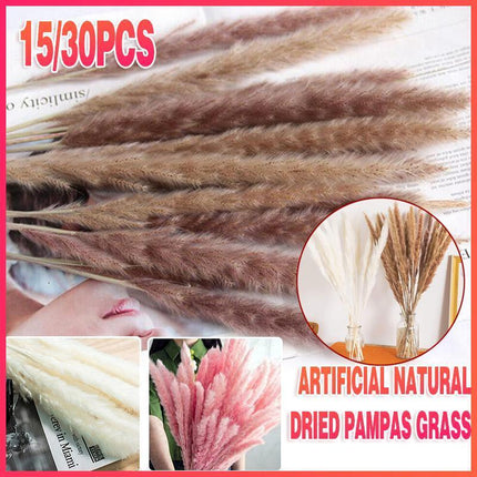 15/30x Artificial Natural Dried Pampas Grass Flowers Bunch Wedding Home Decor - Aimall