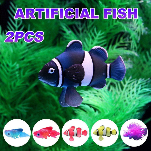 2PCS Artificial Betta Fish Aquarium Decorations Silicone Floating Moving Fish