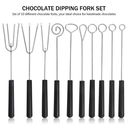 10PCS Stainless Steel Chocolate Dipping Fork Set Cake Decorating Tool Fruit Fork