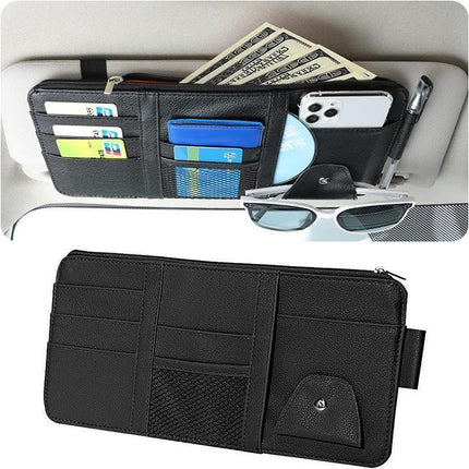 Car Sun Visor Organizer Pocket Card Storage Pouch Holder with Zipper Net Black - Aimall