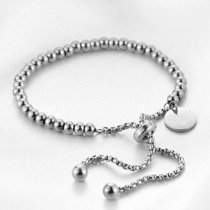 Ladies 18K Gold Plated Titanium Steel Chain Bead Ball Bracelet Cuff Gift - Aimall