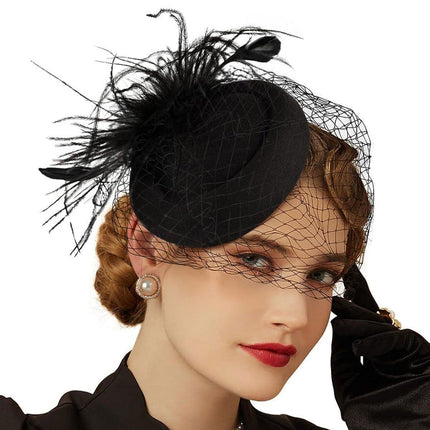 Women Retro Feather Bridal Veil Headwear Festival Stage Top Hat Hair Accessories