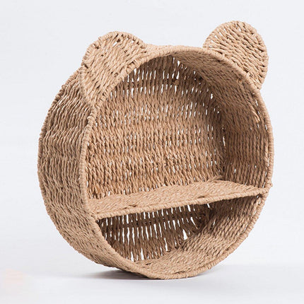 Rattan Storage Basket Wall Mounted Rack Round Plant Display Stand Organizer