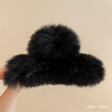 Large Plush Hair Claw Imitation Fur Big Shark Clip Faux Rabbit Fur Hair Clip - Aimall