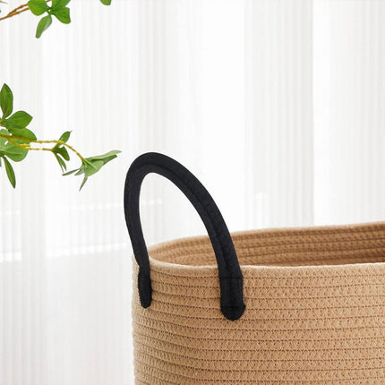 Woven Cotton Rope Storage Basket Foldable Laundry Bin Bamboo Clothes Organizer