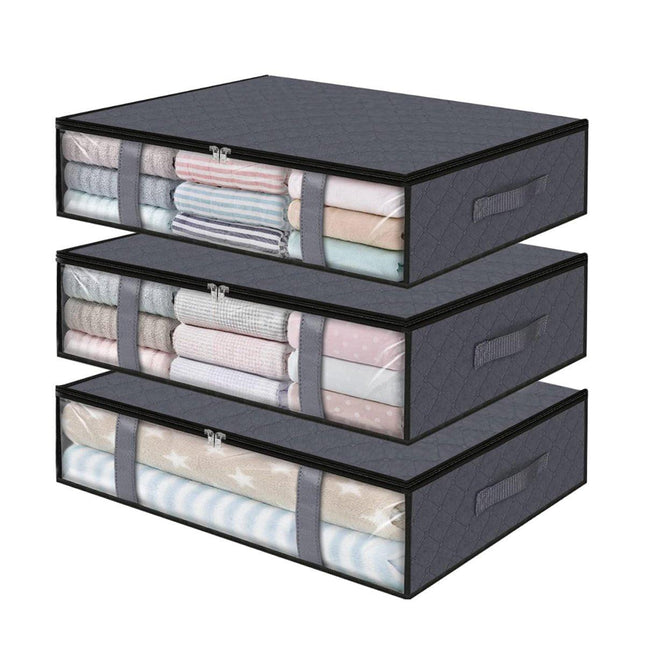3pcs Underbed Storage Box Clothes Organizer Foldable Containers for Home Use