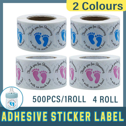 4 Rolls of Decorative Footprint Stickers - Pink and Blue Labels for Craft and Gift Use