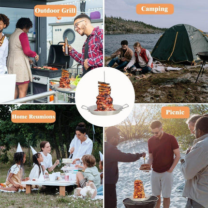 Stainless Steel BBQ Rotisserie Pan Kit Accessories with 3 Removable Iron Skewers