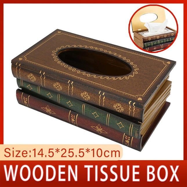 Retro Wooden Book Shape Tissue Box Simulation Decorative Tissue Holder For Home