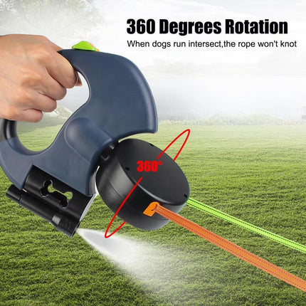 Retractable Lead Leash 360 Swivel Dual Doggie One-to-Two Traction Rope Pet Dog