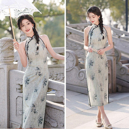 Sleeveless improved Retro Jacquard New Chinese Style Waist Women Cheongsam