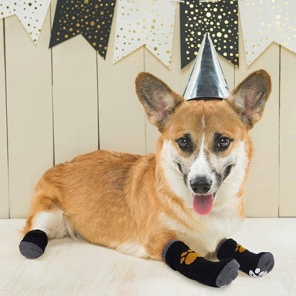 4pcs Christmas Pet Dog Socks Anti-Slip Warm Knit Socks for Small Medium Dog Cat