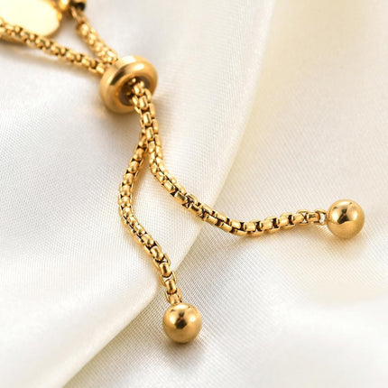 Ladies 18K Gold Plated Titanium Steel Chain Bead Ball Bracelet Cuff Gift - Aimall