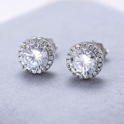 Female Round Zircon Stud Earrings Full Diamond Boucle Big Hollow Cubic Gift - Aimall