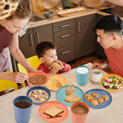 16Pcs Wheat Straw Dinnerware Serving Set Unbreakable Tableware Plates Microwave