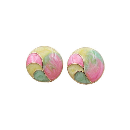 925 Silver Retro Geometry Oil Painting Color Mixing Dangle Earrings Jewlery Gift - Aimall