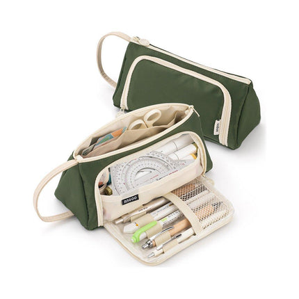 Large Capacity Twill Pencil Bag Multi Layer Stationery Storage Simple Colour