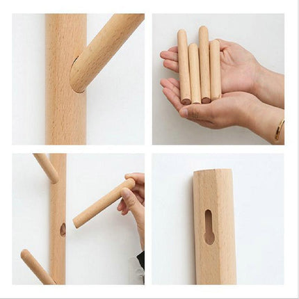 Wooden Wall Mounted Coat Rack Shelf Entryway Organizer with Hooks for Clothes