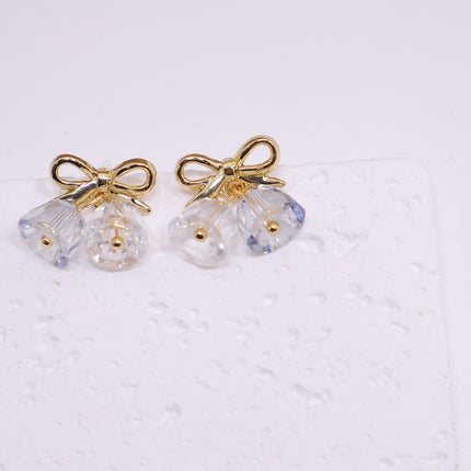Blue Wind Chime Gold Bow Earrings Fashion Jewelry Boho Style Dangle Earrings