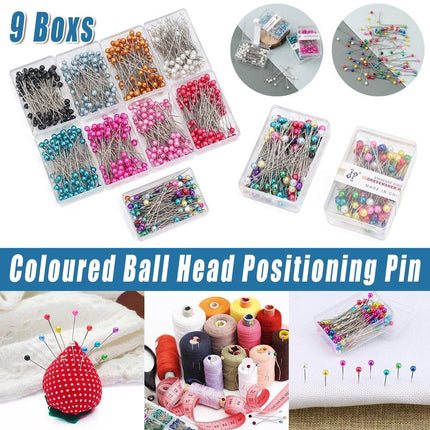 9Boxs Multicolor Pearl Head Pins Sewing Craft Needles for Cross Stitch Quilting