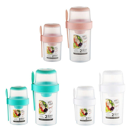 Double Plastic Salad Cup with Fork Sealed Breakfast Container for On-the-Go Meal