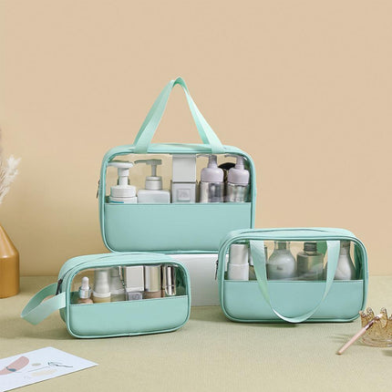 3pcs Large Capacity Waterproof Makeup Bag Set Translucent PU Travel Storage Bag