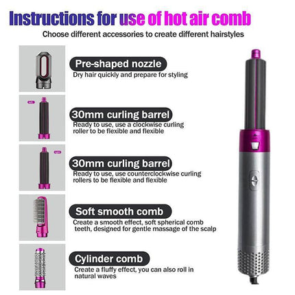 5 IN 1 Hair Dryer Brush Hot Comb Air Volumizer Curler Straightener Curling Style - Aimall