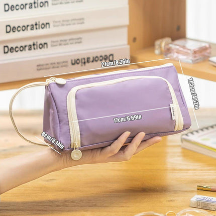 Large Capacity Twill Pencil Bag Multi Layer Stationery Storage Simple Colour