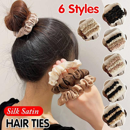 4Pcs/Set Silk Satin Small Scrunchies Ponytail Hair Ties Hair Rope Rubber Bands - Aimall