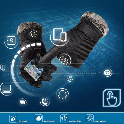 1/2 Winter Warm PU Leather Wool Wrist Gloves Touch Screen Full Finger Fur Mitten - Aimall