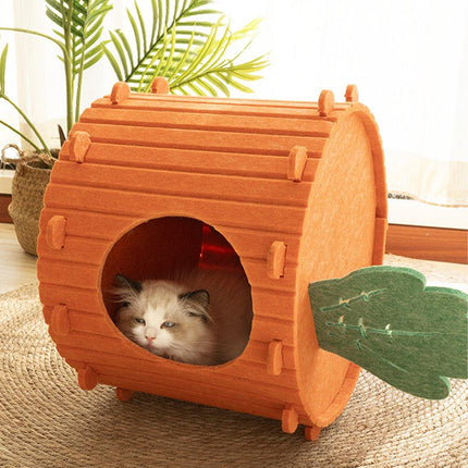 Semi-Enclosed Felt Cat Cave Bed Soft Scratching Relaxing Warm Carrot Cave House
