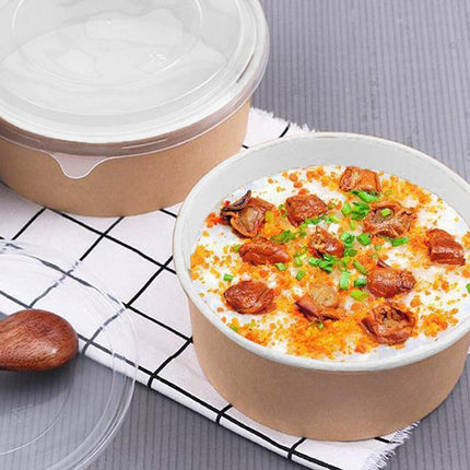 Take-Away Kraft Paper Salad Bowl Food Grade Takeout Tableware Food Bowl With Lid - Aimall