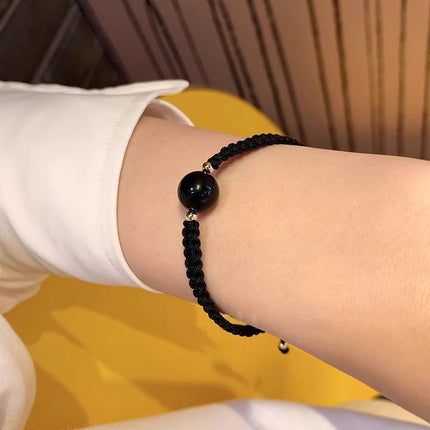 Crystal Peach Blossom Braided Rope Lucky Beads Bracelet Couples Women Men Gift - Aimall