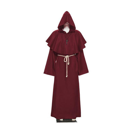 Medieval Friar Hooded Robe Monk Cross Necklace Renaissance Cosplay Costume AU - Aimall