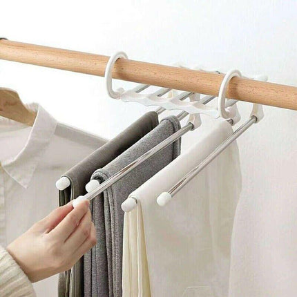 5 in 1 Stainless-Steel Pants Rack Hanger Wardrobe Shelves Magic Multi-Functional Black - Aimall