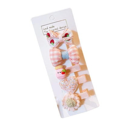5PCS Girls Bowknot Snap Hair Clips Headband Cute Hair Accessories Set